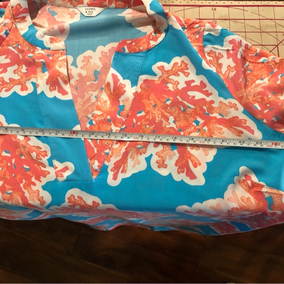 Crown & Ivy Woman Blue & Orange Coral Motif Dress. Plus Size XXL or 1X - Picture 12 of 12